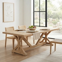 Table à manger rectangulaire en teck recyclé, style rustique moderne et luxueux, avec pieds en X, écologique, pour hôtel, salle à manger