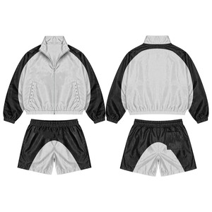 Breathable 120 GSM woven polyester windbreaker shorts set soft blue <b>white</b> <b>panel</b> custom print logo plus size - Product Image 5