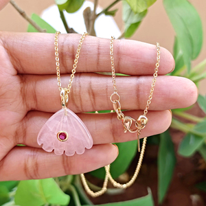 Healing crystal jewelry natural rose <b>quartz</b> shell carved pendant <b>necklace</b> gold plated ruby zircon accent minimal charms <b>necklace</b> - Product Image 4