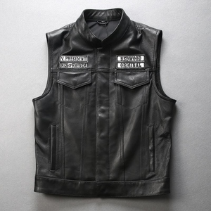 Chaleco de Cuero Genuino Premium, Estilo Motero Clásico sin Mangas, Prenda Exterior Vintage para Hombre, Ropa de Marca de Moda Personalizada - Product Image 5