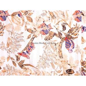 Manta Kantha de Algodón 100% Orgánico, Hecha a Mano, con Estampado de Búho, Estilo Vintage, Ecológica, para Todas las Estaciones, Tamaño Doble, Impresión Kantha - Product Image 2