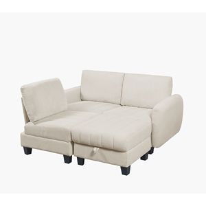 Divano in Tessuto Corduroy Beige e Bianco con Pouf, Elegante Arredamento per Soggiorno - Product Image 4