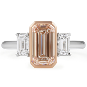 1.81 Carat Faint <b>Pink</b> Lab Grown Emerald-Cut Diamond Three-Stone 18k Gold Plated Luxury Party Ring - Product Image 1