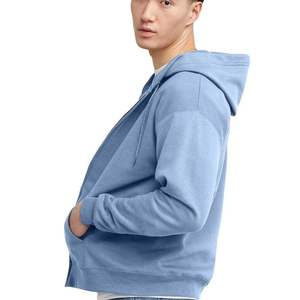 Mens Light Blue Full Zip Hoodie Plain Hooded Sweatshirt Casual Long Sleeve Zip Up Jacket Cotton Blend Fleece Hoodie - Product Image 3