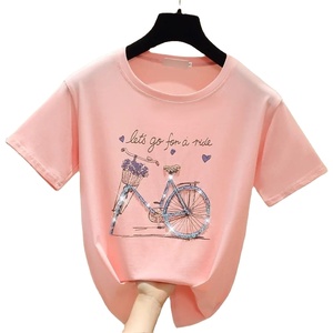 Nouvelle mode T-shirt imprimé de qualité supérieure 100% coton vente en gros décontracté pas cher prix de haute qualité à manches courtes coupe ajustée pour les femmes - Product Image 3