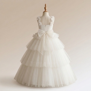 Vestido de niña de las flores de tul escalonado de lujo celestial OEM ODM con flores 3D, vestido de princesa para boda y primera comunión, precio al por mayor - Product Image 3