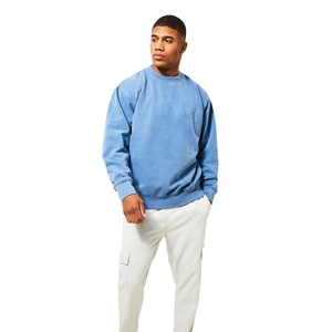 Sweatshirt surdimensionné à coupe décontractée délavée à l'acide bleu ciel pour hommes le plus élégant à vendre sweatshirts unisexes lavés unis personnalisés - Product Image 3
