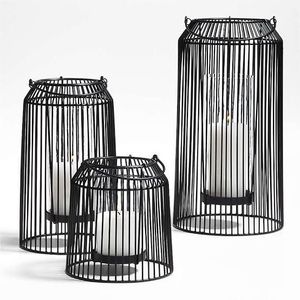 Juego de 3 Faroles de Alambre de Hierro Negro para Velas, Decoración del Hogar, Centros de Mesa - Product Image 1