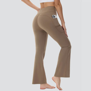 Mid Waisted Workout Seamless Knitted Customized Sized Stretch Breathable Yoga Pants Solid Color Flared <b>Leggings</b> For Women - Product Image 2