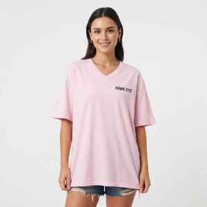 <b>Women's</b> Pink <b>V</b>-<b>Neck</b> Short Sleeve <b>T</b>-<b>Shirt</b> Loose Fit 100% Cotton Casual Jersey Print Logo Top Spring Summer - Product Image 1