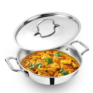 Olla Kadhai de Acero Inoxidable Triple de 1.6 L y 20 cm con Tapa, Utensilios de Cocina de Acero Inoxidable, Kadhai Triple para Inducción, Marca Stahl Artisan - Product Image 2