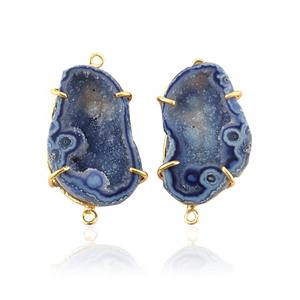 Connecteur en Agate Druzy Bleu Clair, Plaqué Or, Sertissage à Griffes, Breloque pour la Fabrication de Bijoux - Product Image 3