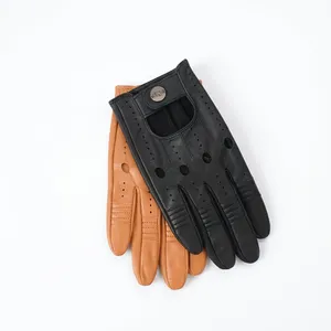 Guantes de Conducción de Piel de Cabra de Alta Calidad hasta la Muñeca en Color Marrón y Negro con Diseño Transpirable sin Forro para Primavera Verano - Product Image 2