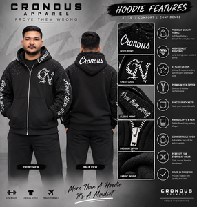Sweat à capuche zippé oversize pour homme en molleton noir, style streetwear, avec logo imprimé sur le devant et détails pailletés - Product Image 3