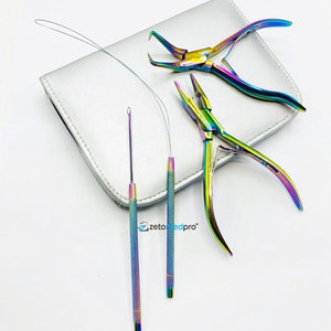 Pince à micro-perles et à ouvrir les anneaux en acier inoxydable, personnalisable avec logo OEM, kit d'outils durables pour extensions capillaires multi-plasma - Product Image 1