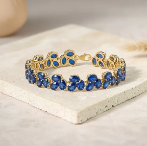 Pulsera con Dije de Zafiro Azul Cultivado en Laboratorio, Corte Ovalado, Plata de Ley 925, Joyería de Piedras Preciosas Hecha a Mano, Elegante y de Lujo, para Fiestas y Eventos - Product Image 2