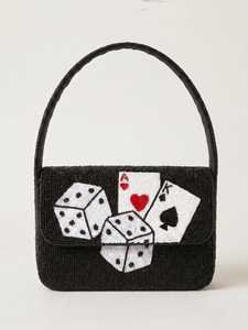 Handmade Washable Rectangular Handbag with Polyester Embroidery Glass Beads Dice & Cards Pattern - Product Image 2