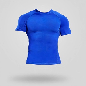 Camiseta de Compresión Azul para Hombre, Manga Corta, Cuello en V, Secado Rápido, Ajuste Deportivo, Tejido de Poliéster, Estilo Casual Elegante, Ropa de Verano - Product Image 2