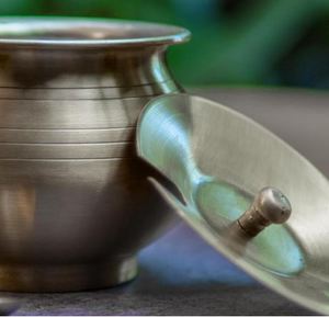 Pure Brass Ghee Pot with Lid & Spoon 350 ML Traditional Matte Finish Brass Container with Tin Coating Ideal for Ghee - Product Image 3