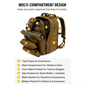 Sac à dos tactique personnalisé 35L, sac à dos MOLLE, sac à dos de randonnée imperméable pour l'extérieur avec plusieurs compartiments - Product Image 4