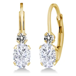Pendientes de Aro Tishya con Moissanita de Corte Ovalado de Lujo, Plata de Ley 925 Chapada en Oro, Joyería para Compromiso y Aniversario - Product Image 1