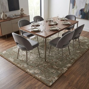 Alfombra de lana hecha a mano con motivos decorativos modernos para dormitorio, sala de estar y comedor. - Product Image 2