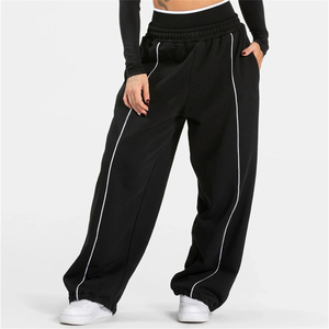 Pantalones Largos Rectos Unisex de Secado Rápido Estilo Hip Hop con Línea Lateral Blanca en Contraste, Pantalones Casuales de Estilo Urbano, Holgados y de Pierna Ancha - Product Image 4