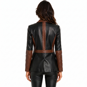 Women Office <b>Leather</b> <b>Blazer</b> Ladies Button <b>Leather</b> <b>Blazer</b> Coat Women's Fashion <b>Leather</b> <b>Blazer</b> Girls Pockets <b>Leather</b> <b>Blazer</b> <b>Jacket</b> - Product Image 2