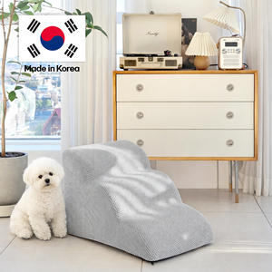 Modern Lightweight Oval Indoor Pet Stairs 3 <b>Step</b> Gray Fabric Dog <b>Small</b> Pet Non Slip Removable Foam Support AllmioPet - Product Image 1