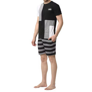 Hot Selling Men's Cotton Patchwork T-Shirt <b>Set</b> Color Blocking Crew Neck Casual Summer Shorts Breathable <b>Knitted</b> Style Bulk Order - Product Image 4