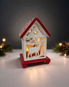 Wooden dear lamp house Wooden dear lamp hut home decor lamp - Product Image 3