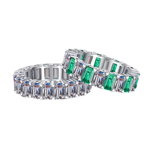 Classic 925 Sterling <b>Silver</b> Emerald Cut Moissanite White Gold Plated Eternity Band <b>Ring</b> for <b>Women</b> <b>Wedding</b> <b>Ring</b> - Product Image 5