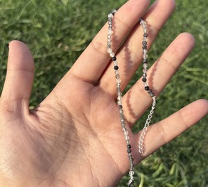 Chaîne de cheville artisanale réglable en argent sterling 925 avec perles facettées de quartz rutile noir naturel Premium Lusterelics LA-06 - Product Image 5