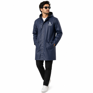 Custom Waterproof Hooded <b>Rain</b> Coat for Men PVC Coated Polyester Long <b>Rain</b> <b>Jacket</b> Windproof Outdoor Work Rainwear OEM ODM Service - Product Image 2