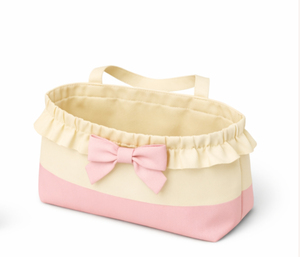 Bolsa de Mano de Lona a Rayas Rosa y Crema Ecológica Premium con Lazo Rosa, Tamaño Mediano, para Compras, Estilo Bonito, Uso Diario - Product Image 6