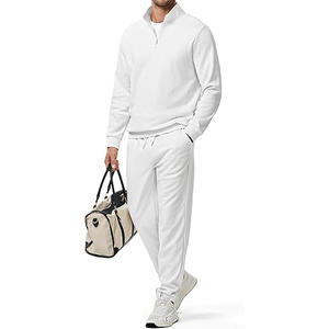 Conjunto de chándal de otoño 2026 para hombre, 2 piezas, estilo Old Money, con polo de cremallera corta y pantalones de chándal de sarga, para jogging y descanso. - Product Image 1