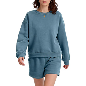 Oversized <b>Fleece</b> <b>Sweatshirt</b> & Shorts Sets High Streetwear Heavyweight Two Piece Short Length Two Piece Set Tracksuit - Product Image 1