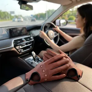 Custom Brown <b>Leather</b> <b>Driving</b> <b>Gloves</b> Full Finger Unisex All Season Design for <b>Men</b> and Women <b>Driving</b> Riding Outdoor Activities - Product Image 3
