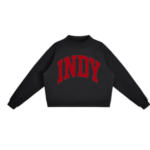 Sudadera Moderna Personalizable con Cuello Alto y Parches de Chenilla Gris Jaspeado, 350GSM, Felpa Gruesa, Estilo Universitario - Product Image 4