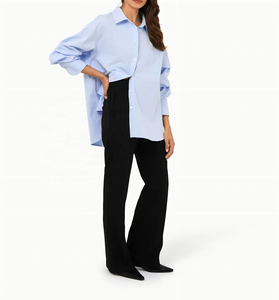 Chemisier habillé bleu clair pour femme, manches longues, boutonné, respirant, en polyester/coton, idéal pour le printemps et l'été - Product Image 2