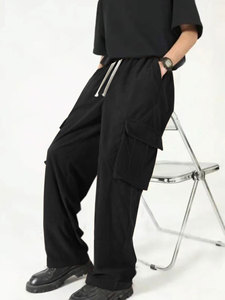 Pantalon décontracté tendance pour homme printemps-automne, nouveau style transfrontalier, 100 % polyester, toile, coupe droite, sport, ample, jambe large, écologique - Product Image 5