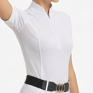 Haut de sport équestre pour femme à demi-zip, manches courtes, couleur unie, séchage rapide, coupe ajustée, fermeture éclair - Product Image 6