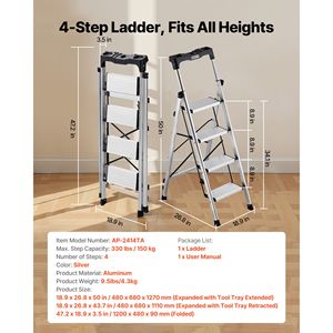 Escalera Plegable de Aluminio de 4 Peldaños con Pedal Antideslizante y Agarre Cómodo, Capacidad de 330 Libras, Portátil para Uso en Áticos y Gimnasios - Product Image 2