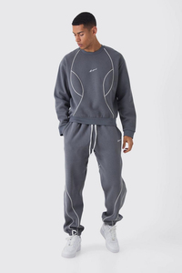 Conjunto de chándal de alta demanda: Sudadera con capucha y cremallera M Star de corte holgado y sobredimensionado, y pantalones de chándal tipo jogger con ribetes para hombre. - Product Image 6