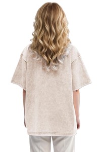 Camiseta de Algodón Lavado Oversize para Mujer, Color Sólido, Corte Holgado, Cuello Redondo, Manga Corta, Estilo Urbano para Primavera/Verano - Product Image 3