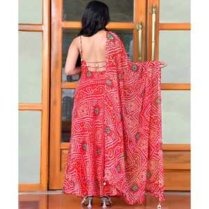 Ensemble de salwar kameez Disha taille XS rouge Bandhani - Product Image 2