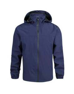 Veste coupe-vent noire imperméable à capuche pour homme, fermeture éclair sur le devant, unie, décontractée, pour l'automne - Product Image 4