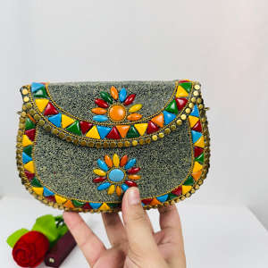 Bolso de Mano Estilo Vintage con Mosaico de Piedras y Escultura de Aluminio Pulido Chapado en Oro Antiguo Moderno, Bolso de Fiesta para Mujer con Pedrería - Product Image 6