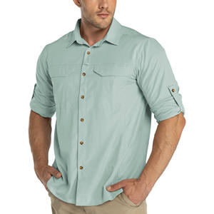 Chemise de randonnée pour homme, tricotée, écologique, respirante, séchage rapide, manches longues, coupe classique, pour la randonnée et la course à pied - Product Image 1