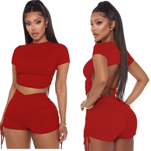 Dames personnalisées deux pièces été licou hauts courts Shorts empilables Jogging pantalon costume vêtements de sport Fitness vêtements de sport 2026 - Product Image 2